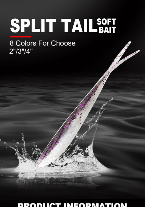 Spinpoler 2" 3" 4" Soft Fishing Lures Jerk Minnow Shad Drop Shot Soft Bait Swimbait Split Tail for Bass Trout Pike Walleye Pesca